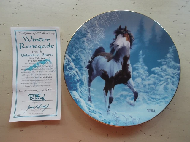 Vtg 1992 Hamilton Unbridled Spirit Winter Renegade Horse Porcelain Plate DeHaan