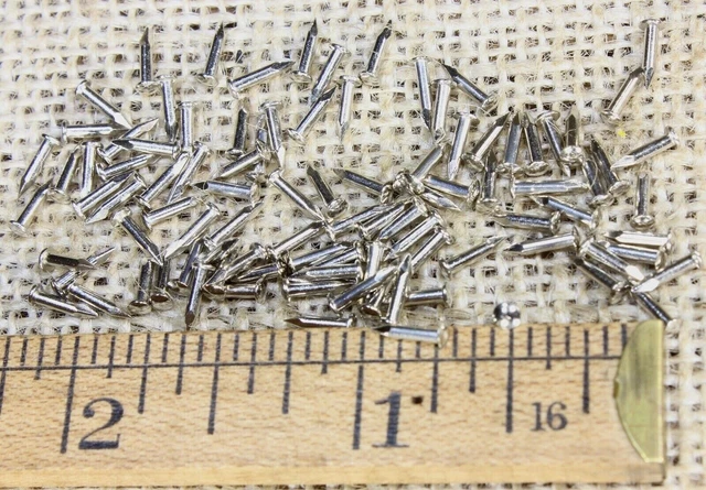 1/4” Nickel BRASS BRADS 100 NAILS Round Head 18 gauge Escutcheon pins USA made!
