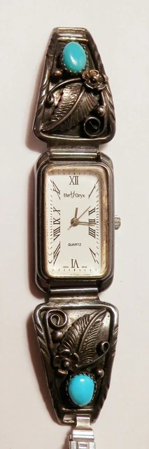Navajo Native American Sterling Silver Onyx Watch \