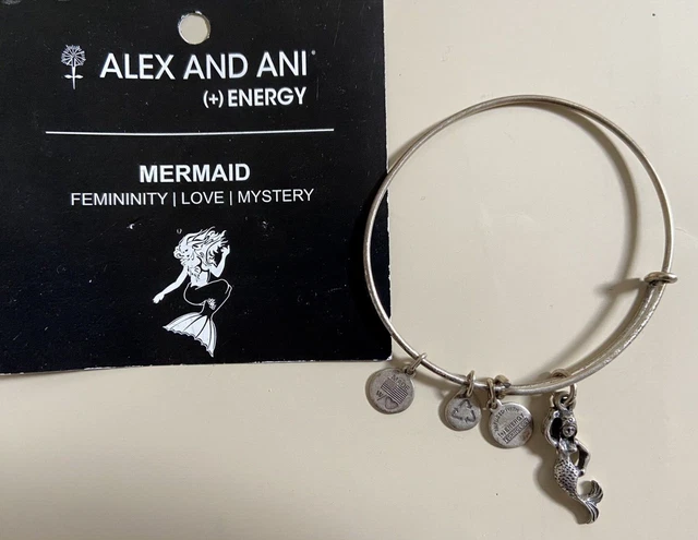 Alex&Ani MERMAID Charm Bangle Bracelet Silvertone+Energy Femininity Love Mystery