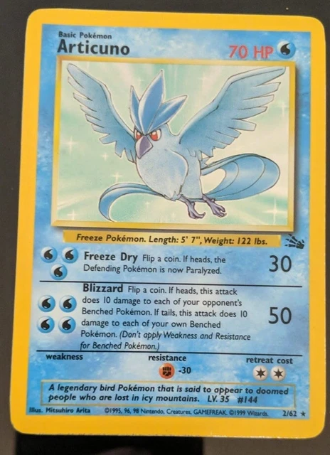 🔥 Articuno 2/62 🔥 Original Holo Rare Wotc 1999 Fossil Set Pokémon Card