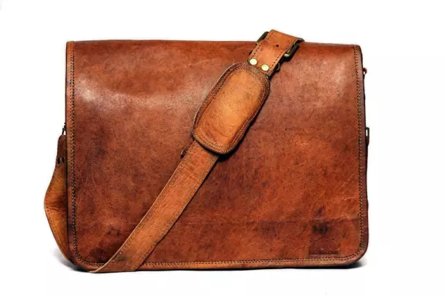 Homme 18 " Messager Véritable Cuir Marron Satchel Épaule Sacoche Ordinateur