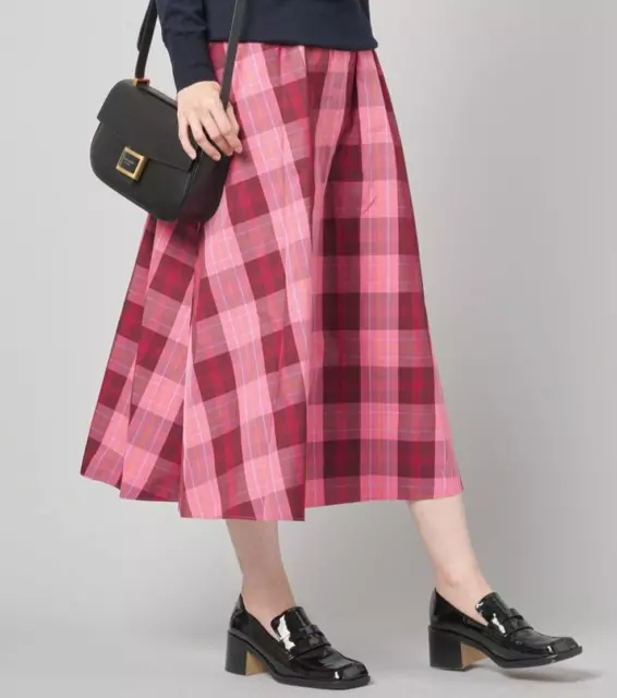 Kate Spade plaid-check midi skirt IN PINK WOMENS SIZE L LARGE NEW