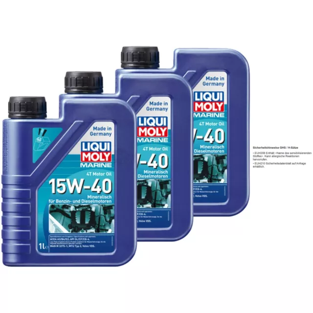 3 L LIQUI MOLY Marine 4T Moteur Huile 15W-40 Moto huile moteur Minérale Api Sl