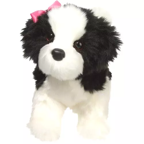 ✿ New DOUGLAS CUDDLE TOY Stuffed Plush SHIH TZU Dog Plushie Black White Pink Bow