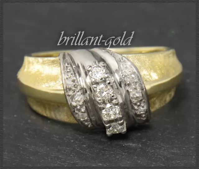 Vintage 0,25ct Diamant Ring um 1950, 585 Gold, Gelbgold & Weißgold Bandring