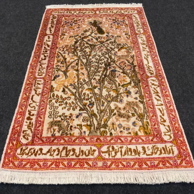 Tapis en Soie Cachemire 98 X 60 CM Orient L'Arbre De La Vie Noué à Main