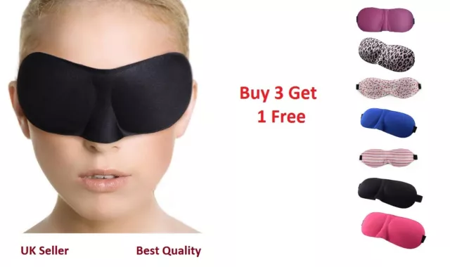 3D Eye Mask Sponge Soft Cover Travel Sleep Blinder Rest Blindfold Shade aid UK