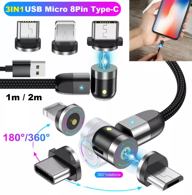 3-IN-1 Magnet Ladekabel für Samsung iPhone Huawei Micro USB Typ C Kabel 360°