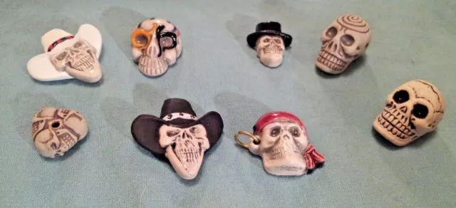 Peruvian Ceramic Skull Cowboy Top Hat Pirate Halloween Bead Single OR Lot 5 10