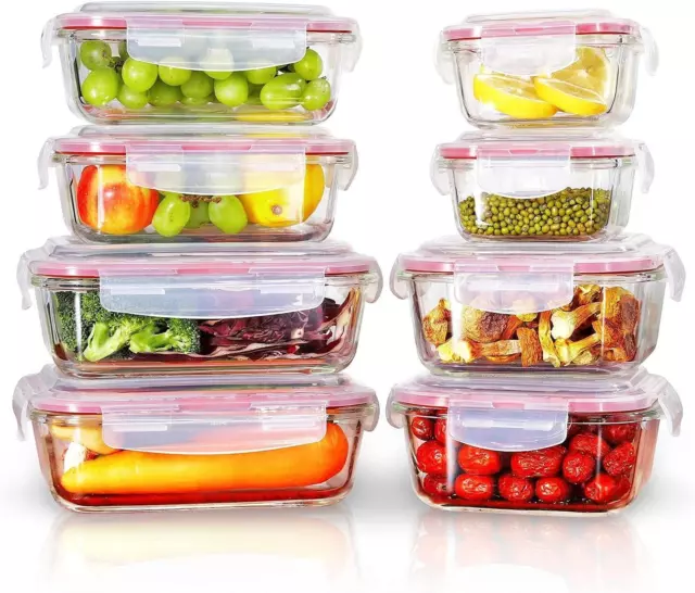 Vinsani Glass Food Containers 8 / 10-Pack Meal Prep Storage Containers Airtight