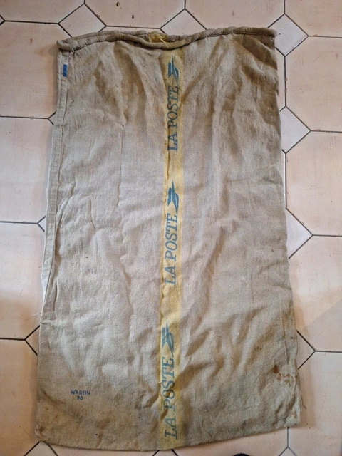 Ancien sac LA POSTE en toile de jute warein vintage transport courrier  110 cm