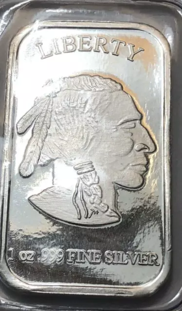 1 Troy Oz. Buffalo & Indian .999 Fine Silver Bar Factory Sealed.