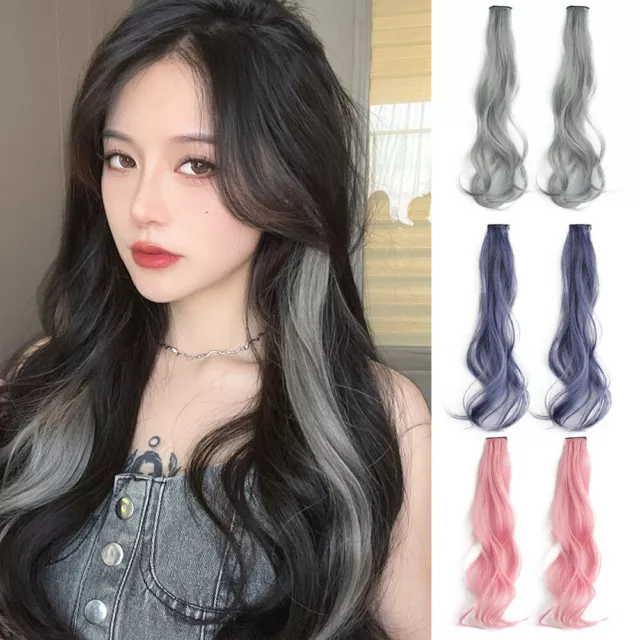 Long Curly Gradient Color Hair Extension Party Highlight Hair Clip Hairpiece Wig