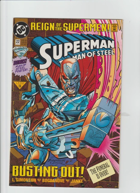 Superman Man of Steel #22 1st Full App of Steel John Henry Irons Newsstand VF/NM