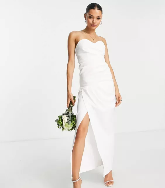 BNWT ASOS TFNC Tall Bridal bandeu wrap maxi dress in ivory size 12