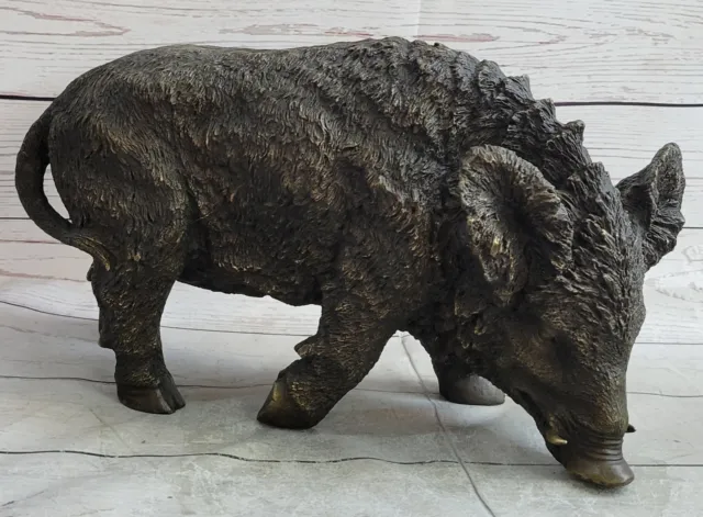 Chinese classic Pure Copper Bronze Carved wild boar Pig Statue Figurine Statue