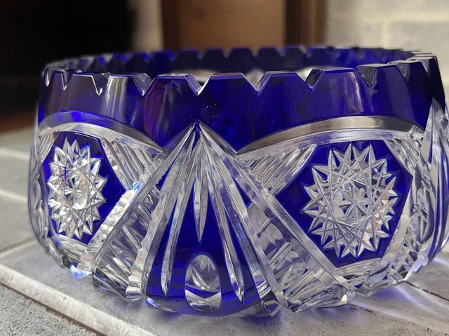 Vintage Cobalt Cased Cut-to-Clear Heavy Centerpiece Bowl 1/4” Thick
