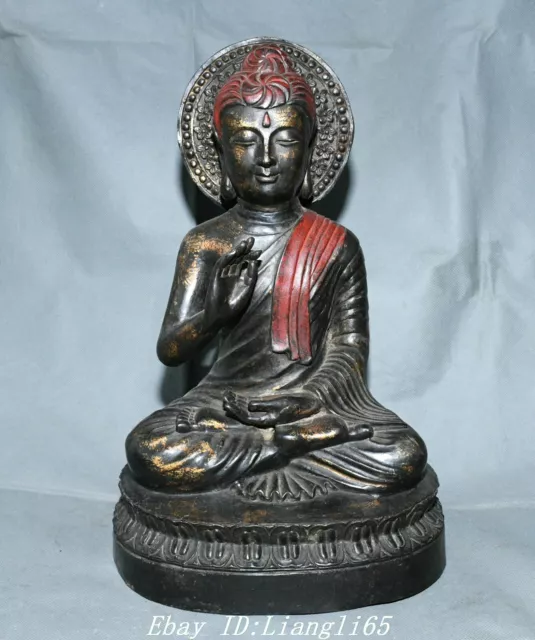 Tibet Bronze Cinnabar Buddhismus Shakyamuni Amitabha Buddha Statue