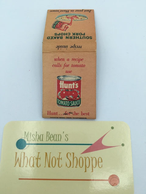 Vtg Matchbook Hunts Tomato Sauce Pork Chops Recipe Front Strike Blue Tips UNUSED