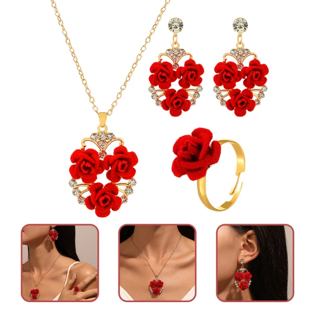 1 set anello di fiori rosa collana e orecchini rosa - set compleanno San Valentino