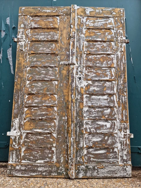 Large Antique 19th century Pair French Wooden Panelled Shutter Cellar Barn Doors