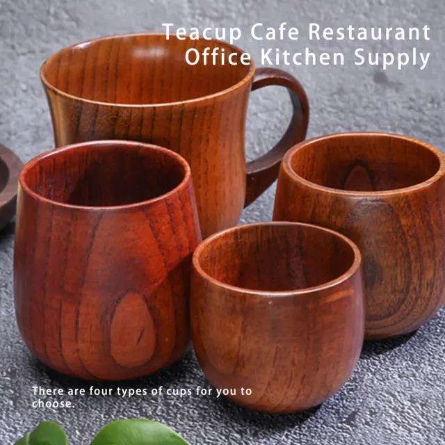 2Pcs Wooden Mug Coffee Tea Milk Water Mugs Container Cup Restaurant