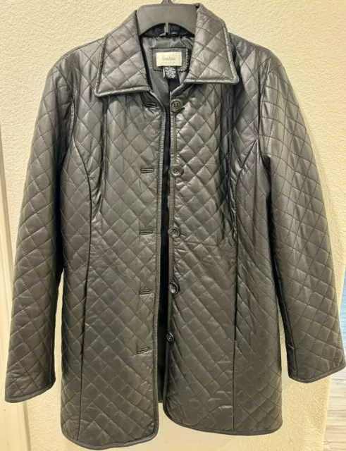 Women's Neiman Marcus Exclusive Lamb Leather Quilted Black Jacket Size L