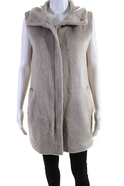 Theory Womens Faux Fur Visterna Shell Coat Beige Size Small