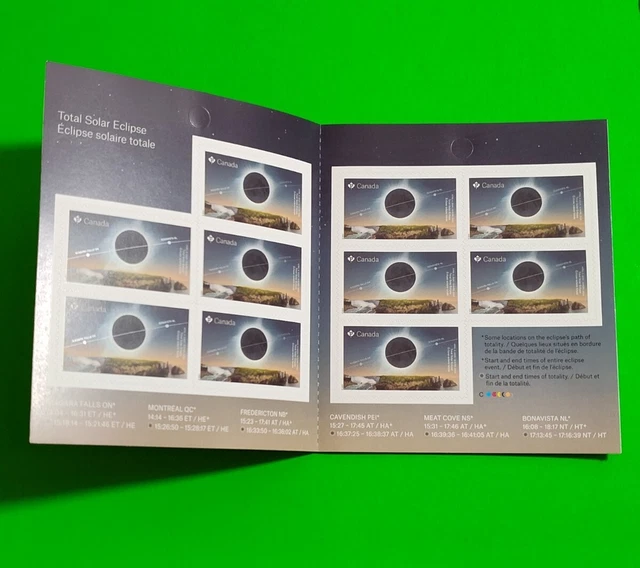 BRAND NEW CANADA 2024 Total Solar Eclipse April 08 2024 Booklet of 10 ...
