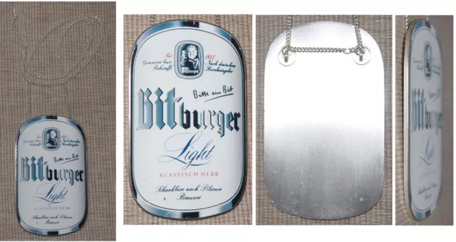 Zapfhahnschild aus Metall / Bitburger Light / Komplett mit Kette