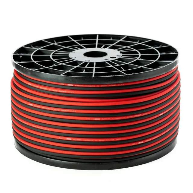 50 METRES 14 Gauge Copper Clad Aluminium Speaker Wire Red/Black Cca 14