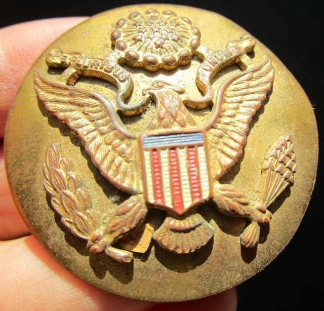 VINTAGE US MILITARY Army Hat Pin Badge W/Eagle E Pluribus Unum Silver - Foto 1