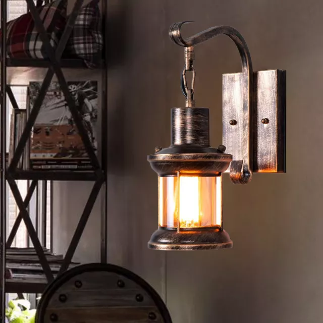 Retro Wandleuchter Veranda Licht Vintage Außen Leuchte Lampe Industriell Holz 2