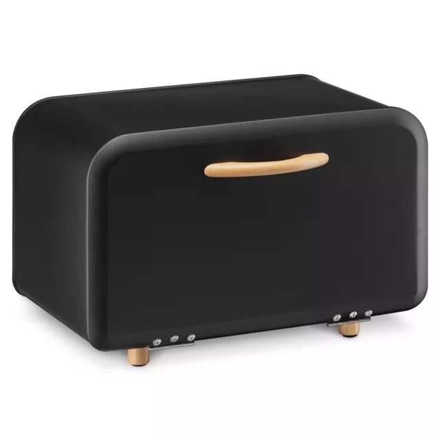 Contenedor vintage para pan panera de metal con tapa y asa de madera en negro