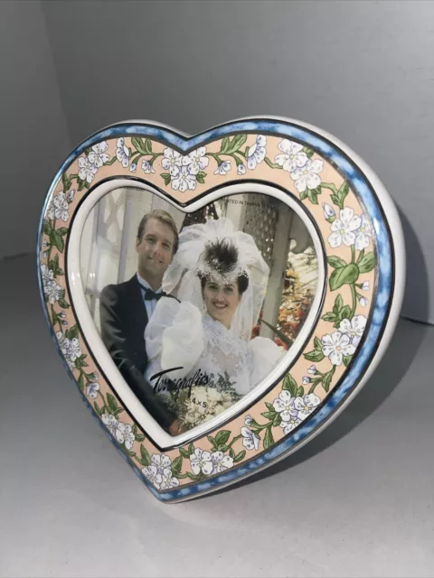 Heart Shape Picture Frame Ceramic Holds 4x5” photo Floral Design Love Wedding 3