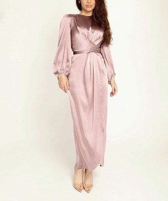 Vicky And Lucas Crossover Bishop-Sleeve Midi Dress Pink Size Large