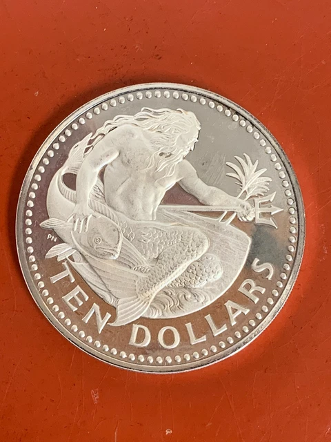 1973 BARBADOS Ten Dollars Proof World Large Silver Coin