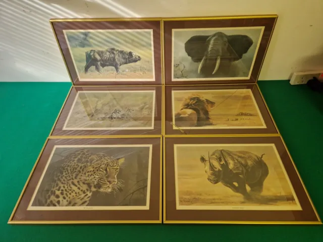 Set of Vintage 1977 Framed African Wildlife Prints by the Artist Paul Bosman