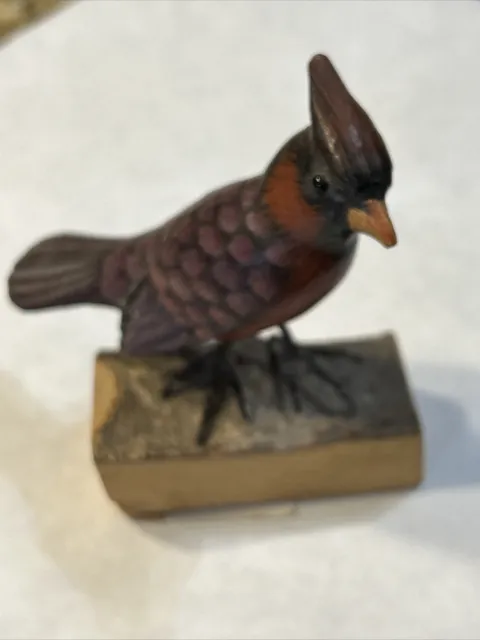 Ganz Wooden Carved Painted Bird Figurine On Wood Northern Cardinal