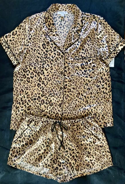 in Bloom by Jonquil Satin Pajama Set Leopard Women’s Medium Style CDE340 NWT