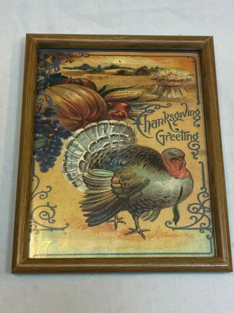 Thanksgiving Greetings 8.75x10.75 Wooden Frame Decoration Photo Holiday Turkey