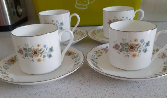 Set Of 4 Royal Doulton Pastorale Coffee Cups And Saucers