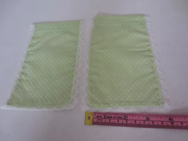 Pair of Dollhouse Miniature Polka Dot Lace Rod Pocket Window Curtains Panels
