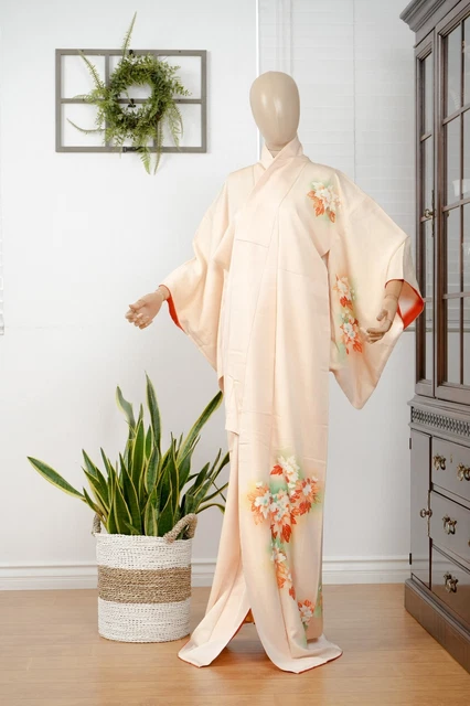 Dear Vanilla Japanese Silk Kimono Women's Robe Gown Authentic Japan Vintage Mint