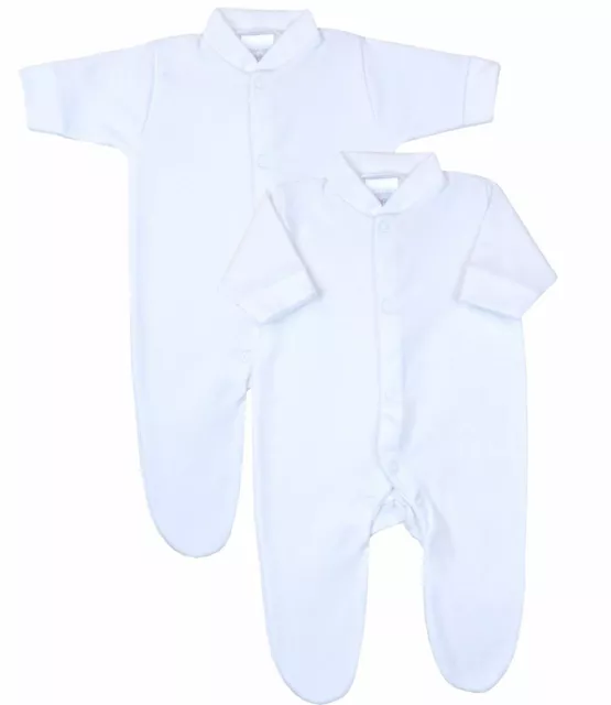 BabyPrem Premature Baby Clothes Pack of 2 Tiny Plain White Sleepsuits Babygrows