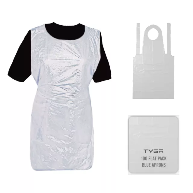 TYGA Store | Polythene Aprons, 100 Disposable White Flat Pack, Waterproof Aprons