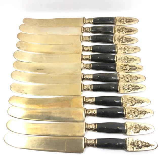 S Samran Thailand Bronze And Rosewood Flatware (12) Butter Knives 747-XX