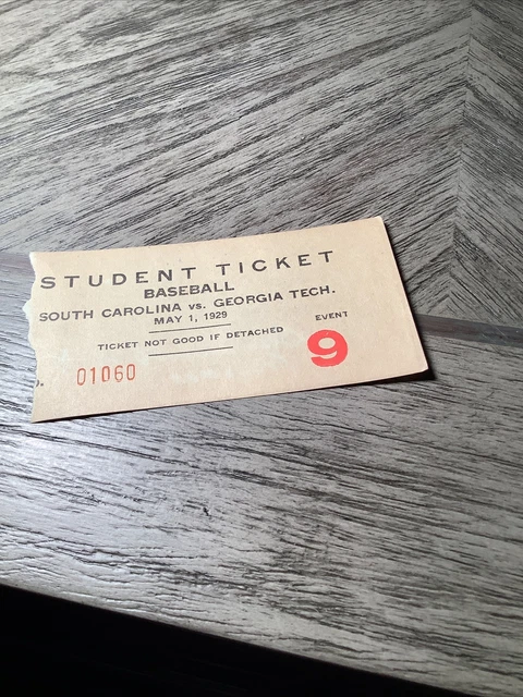 Original May 1, 1929 South Carolina vs Georgia Tech Baseball Ticket Stub- Fair