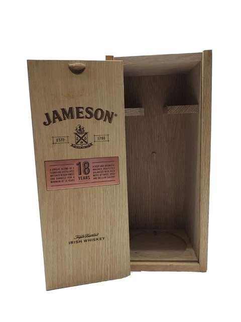 Jameson Irish Whiskey Liquor "18 Years" Burned Embossed Empty Wood Box "Only"